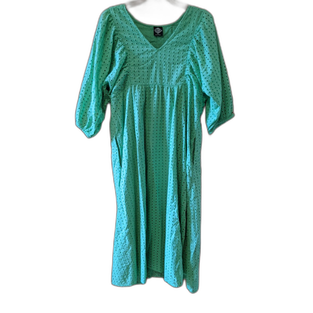 Cottagecore Eyelet Lace Dress Puff Sleeves Empire Waist Green Size XL Fairycore